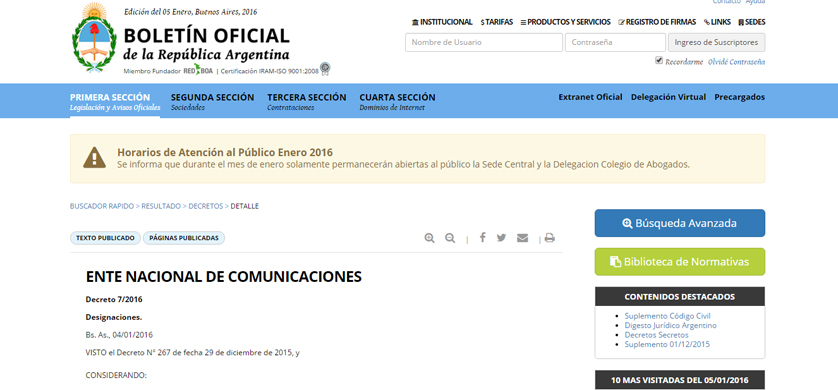 Oficializan creación del Ente Nacional de Comunicaciones