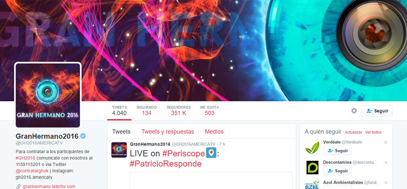 América presenta contenidos de "Gran Hermano 2016" en Twitter
