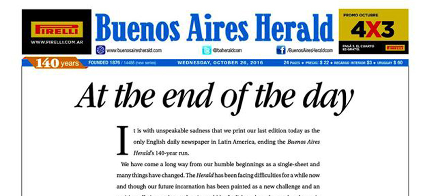 Tras 140 años, El Buenos Aires Herald cierra su edición diaria