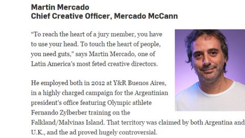 Martín Mercado, destacado en el Adweek Top 10 Global