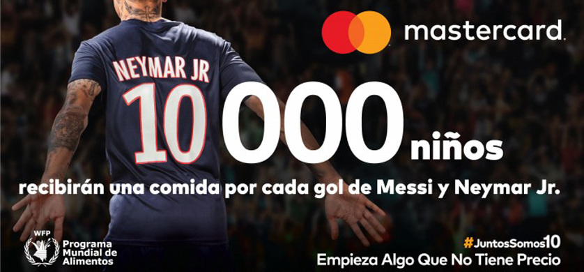 Mastercard donará 10 mil comidas por cada gol de Messi y Neymar Jr.
