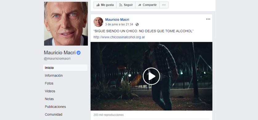 Mauricio Macri se sumó a la campaña #ChicosSinAlcohol
