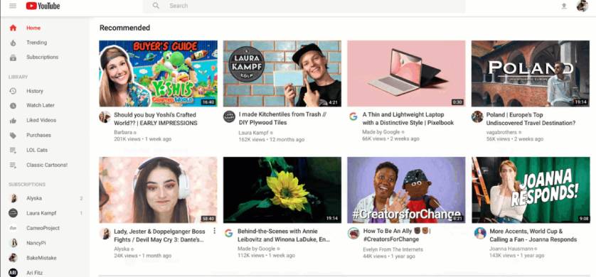 YouTube rediseñó su homepage en desktop y tablets
