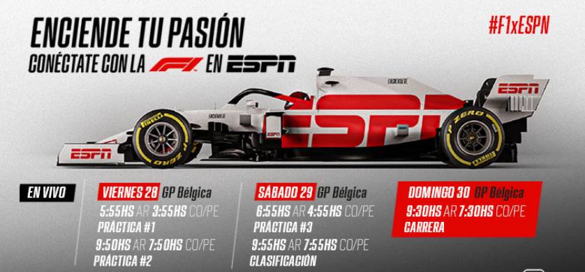 ESPN transmite este fin de semana el Gran Premio de F1 en Bélgica