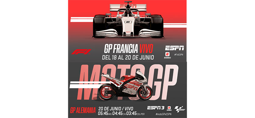 ESPN transmite en vivo el GP de Francia de F1 y el de Alemania de MotoGP