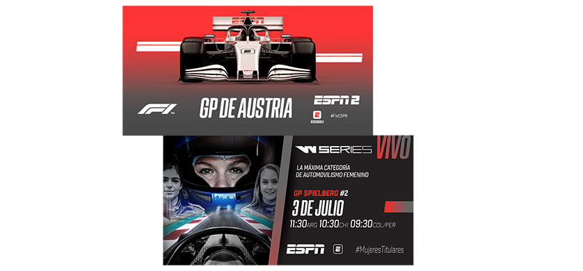 ESPN transmite en vivo el GP de Austria de F1 y el W-Series en Spielberg