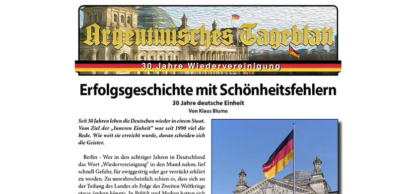 Argentinisches Tageblatt editará el suplemento “Día de la Unificación de Alemania”