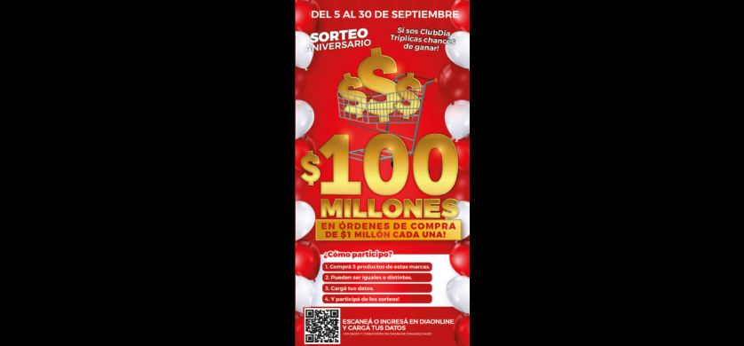 Dia celebra su aniversario sorteando 100 millones de pesos