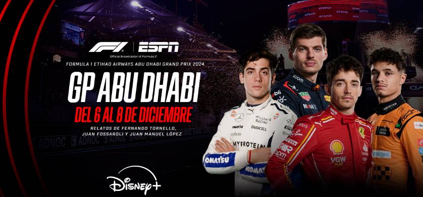 ESPN trae a DISNEY+ la última prueba del año de F1 en Abu Dhabi, con Colapinto en pista 