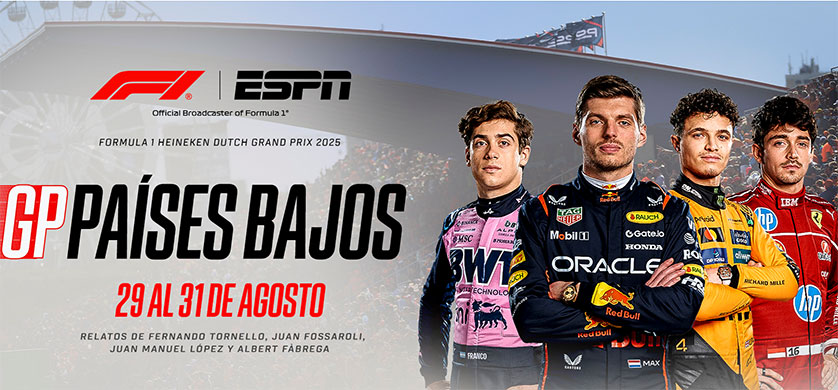 ESPN y DISNEY+ transmiten en vivo el GP de Zandvoort de la F1 en Países Bajos