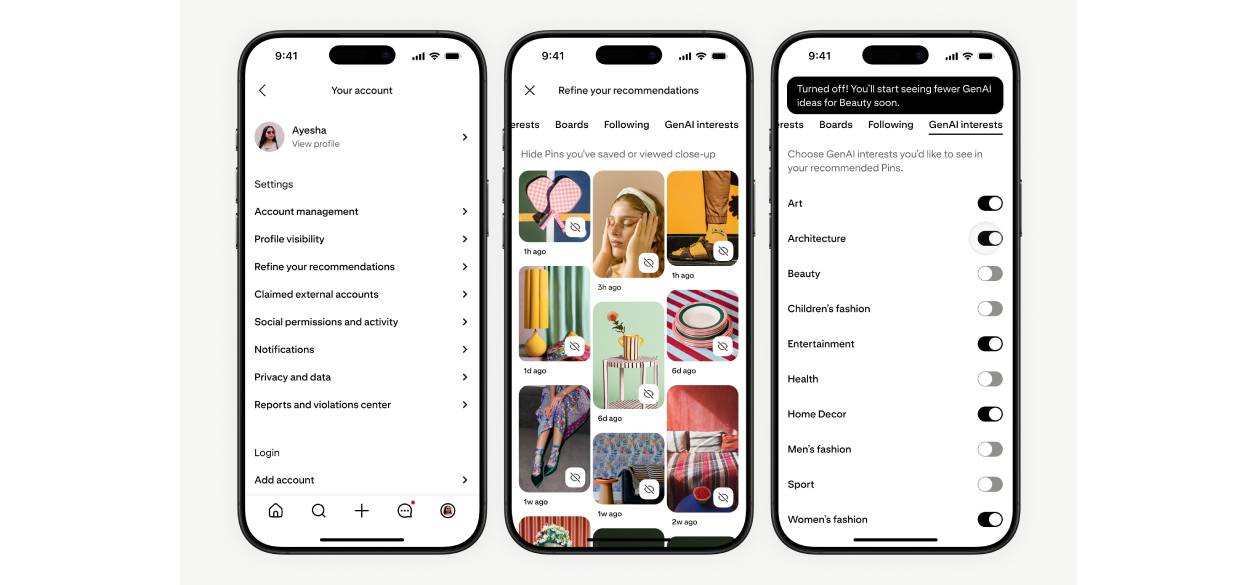 Pinterest lanza nuevas herramientas para que los usuarios controlen el contenido generado por IA