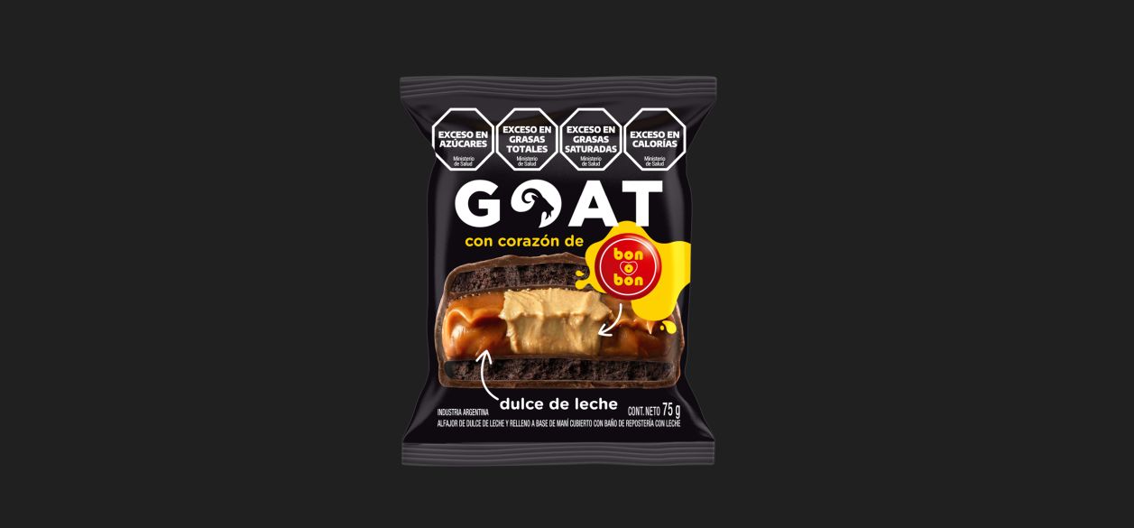 Grupo Arcor presenta GOAT: el nuevo alfajor "extra indulgente" que combina dulce de leche con corazón de bon o bon