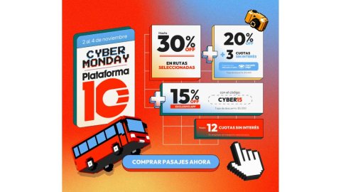 Plataforma10 se suma a Cyber Monday 2026 con descuentos y 12 cuotas sin interés en pasajes de micro
